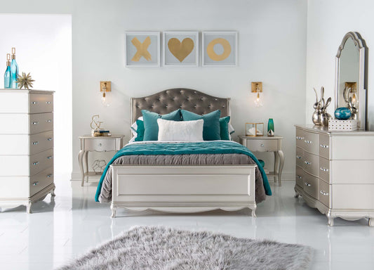 Vogue Metallic Glam Full Upholstered Sleigh Bedroom Set