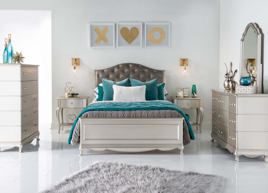 Vogue Metallic Glam Full Upholstered Sleigh Bedroom Set